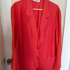 Dolci Mondo Collection Coral Orange Single-Breasted Women's Linen Blazer